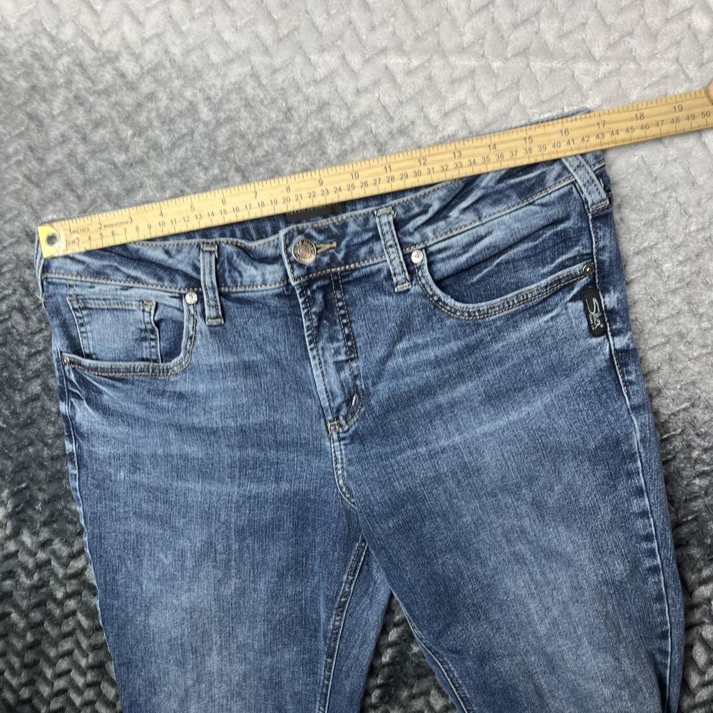 Silver Jeans Co. Elyse Women's W31/L33 Dark Wash Slim Boot Distressed Stretch - Picture 6 of 10